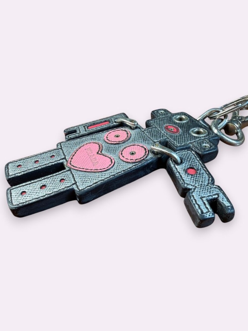 Prada Vintage Saffiano Leather Robot Heart Keychain Bag Charm with COA - Picture 8 of 10